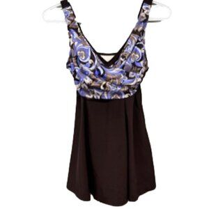 Vintage 1990s IT FIGURES! Slender Thighs Brown/Purple skirted swimsuit Sz 8